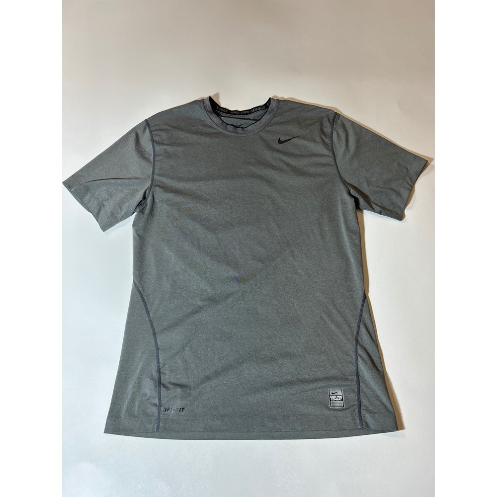 Nike Pro Combat Shirt Mens Large Gray Excellent Dri-FIT Fitted Short Sleeve